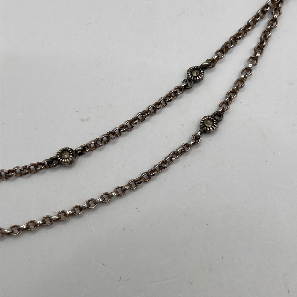 Vintage Suspicion Marcasite Sterling Silver 925 Sunburst Pendant Necklace 18”L - Picture 7 of 10